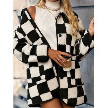 Full Size Checkered Button Front Coat with Pockets Full Size Checkered Button Front Coat with Pockets