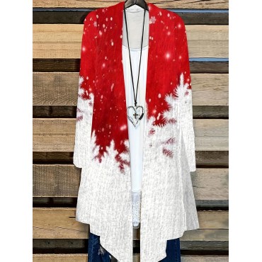 Plus Size Christmas Coat, Women's Plus Snowflake Print Long Sleeve Open Front Slight Stretch Cardigan Coat Plus Size Christmas Coat, Women's Plus Snowflake Print Long Sleeve Open Front Slight Stretch Cardigan Coat