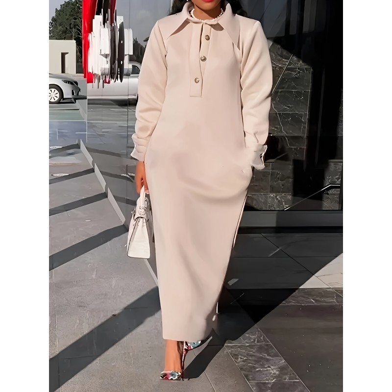 1pc Elegant Plus Size Long Sleeve Collared Knit Dress - Polyester Thickened  Solid Color Mid-Length for Autumn/Winter - from category Curve Dresses  (Your Store)